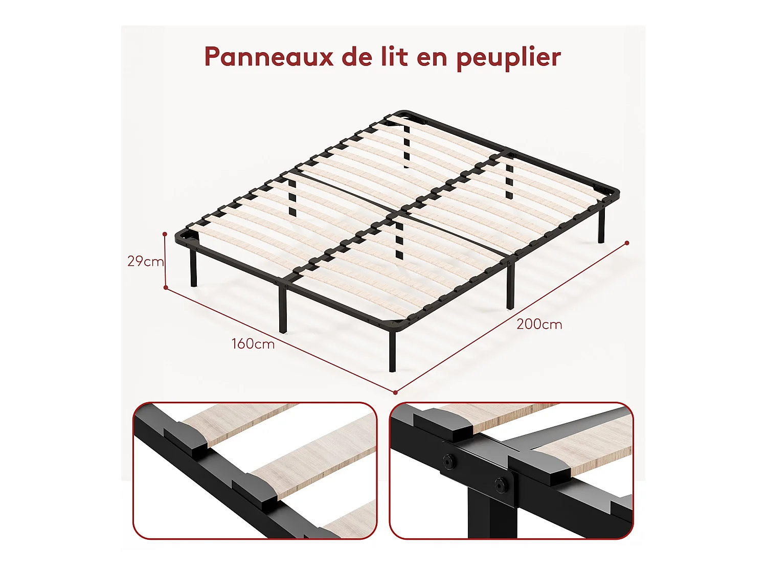 Lattenbodem op poten, bed 2¡Á14 latten, 9 poten inbegrepen, 160x200 cm