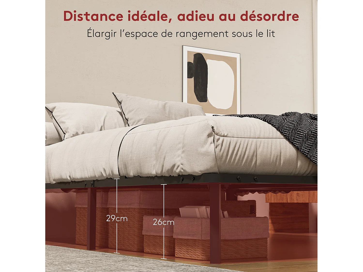 Sommier à Lattes sur Pieds, Lit 2×14 Lattes, 9 Pieds Inclus,160x200CM