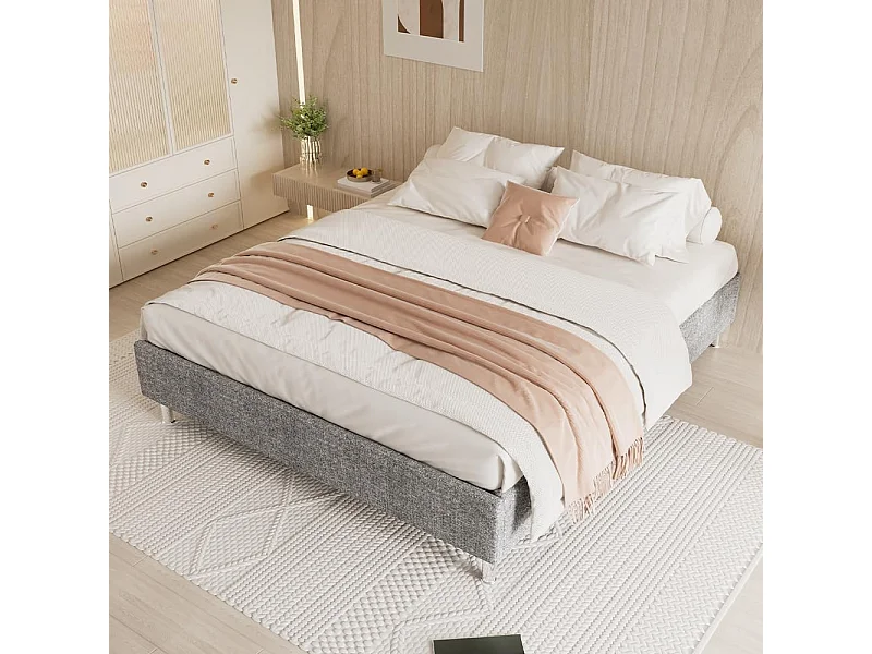 Cadre de lit 140x190cm, Plateforme capitonné 31 cm Sommier,Gris foncé