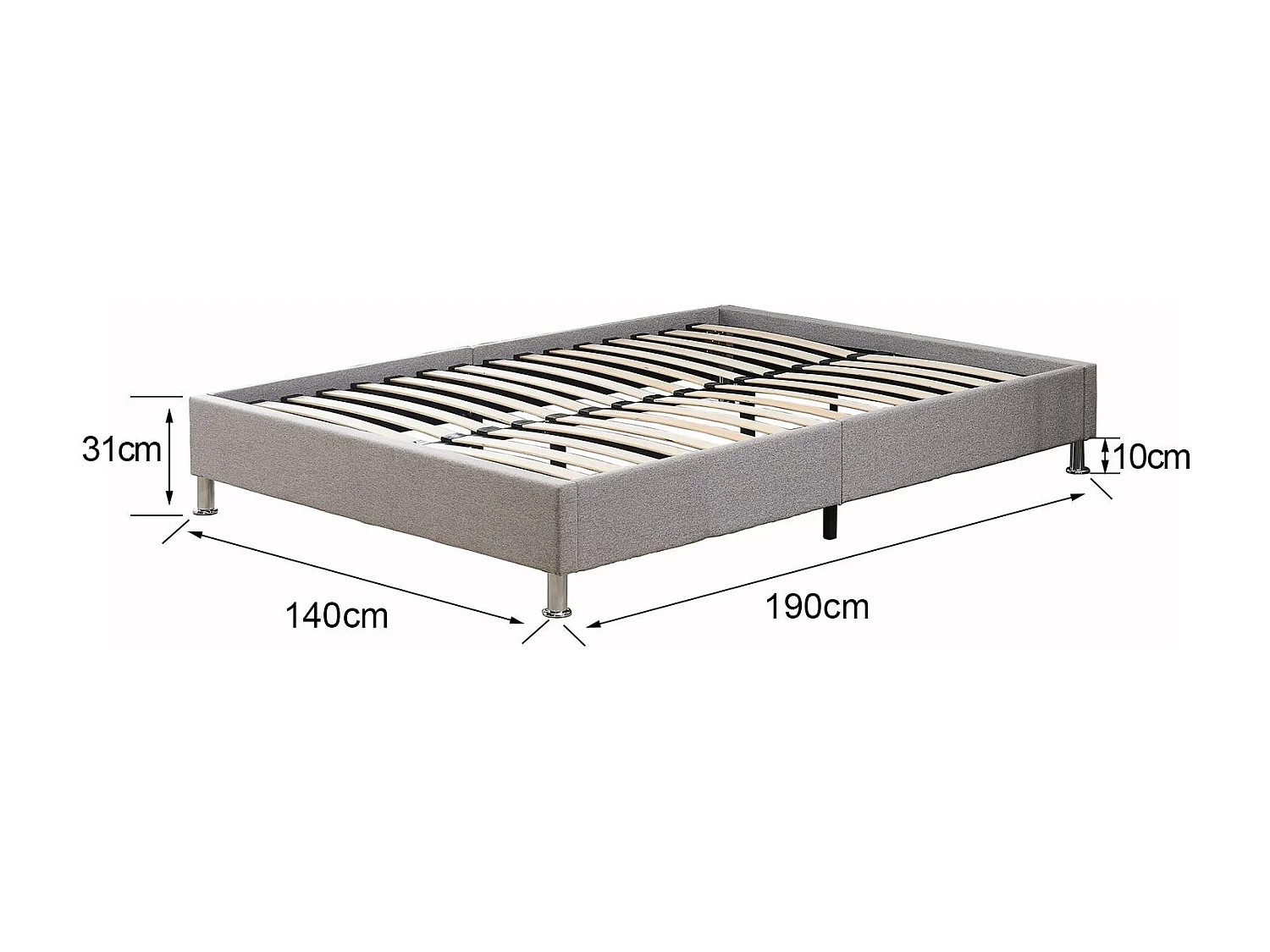 Cadre de lit 140x190cm, Plateforme capitonné 31 cm Sommier,Gris foncé