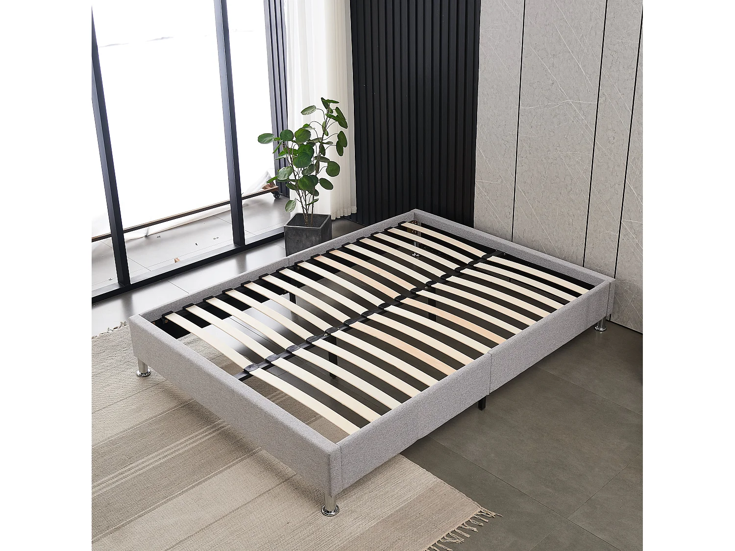 Cadre de lit 140x190cm, Plateforme capitonné 31 cm Sommier,Gris foncé