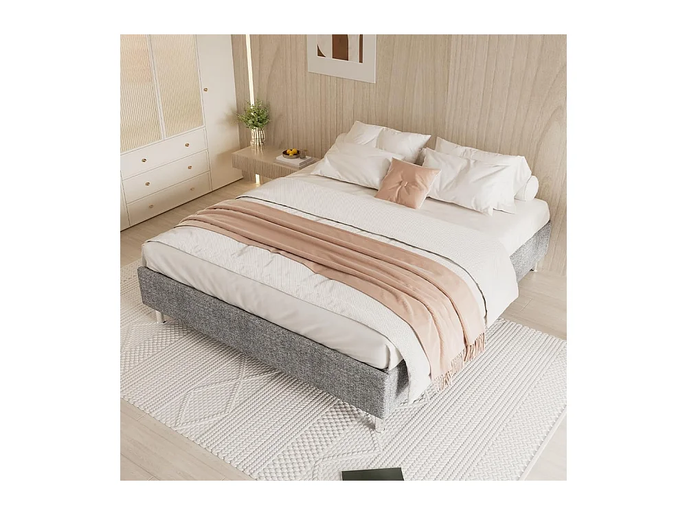 Cadre de lit 140x190cm, Plateforme capitonné 31 cm Sommier,Gris foncé