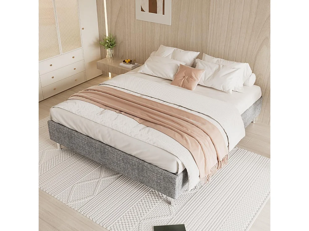 Cadre de lit 140x190cm, Plateforme capitonné 31 cm Sommier,8 Pieds