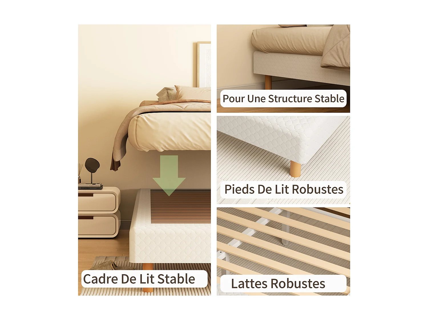 Sommier à Lattes 140x190 cm, 9 pieds, 2x14 lattes