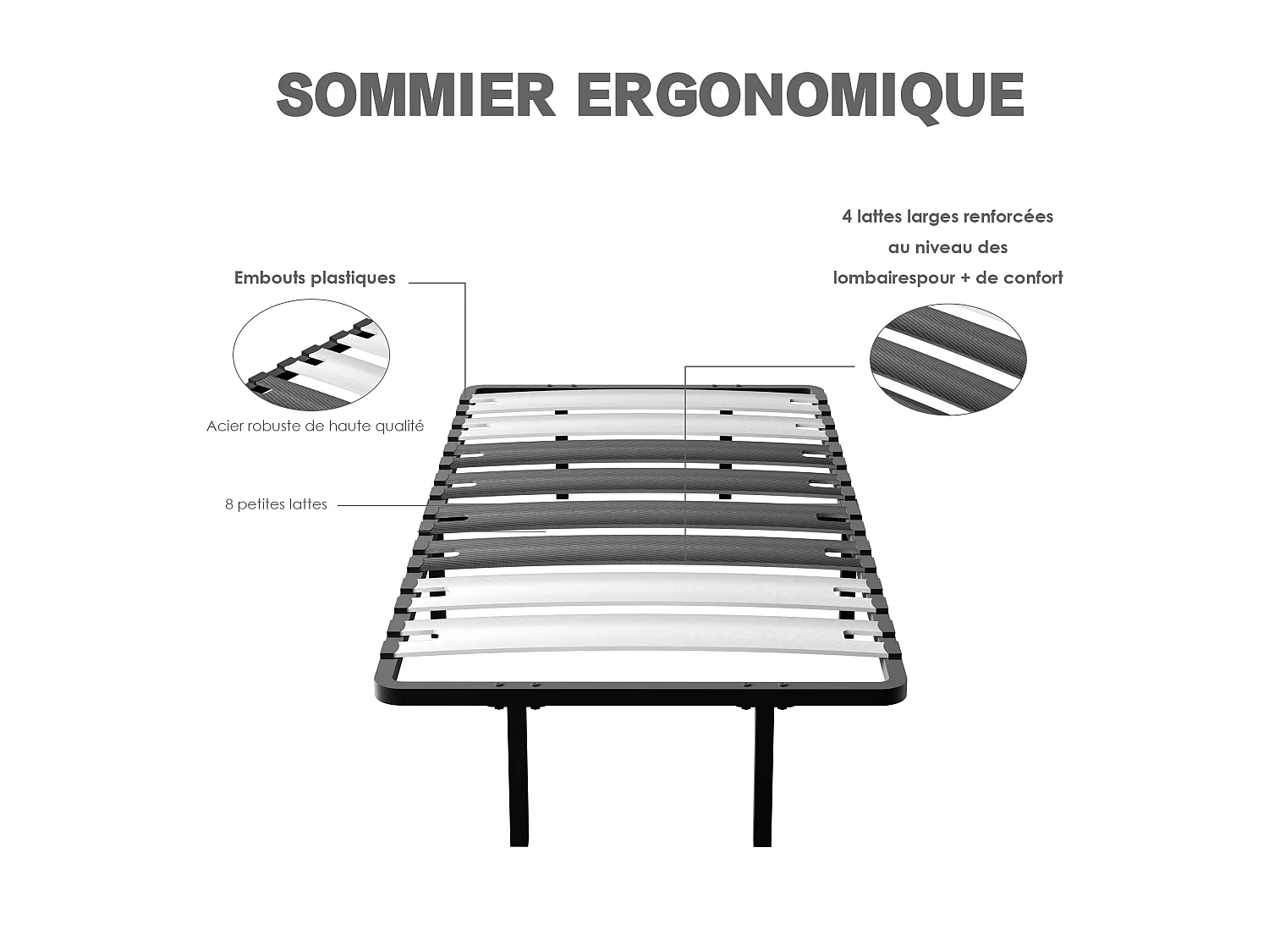 Sommier 90x190 cm, 6 Voeten Duurzaam, Sommier à Lattes voor Volwassenen