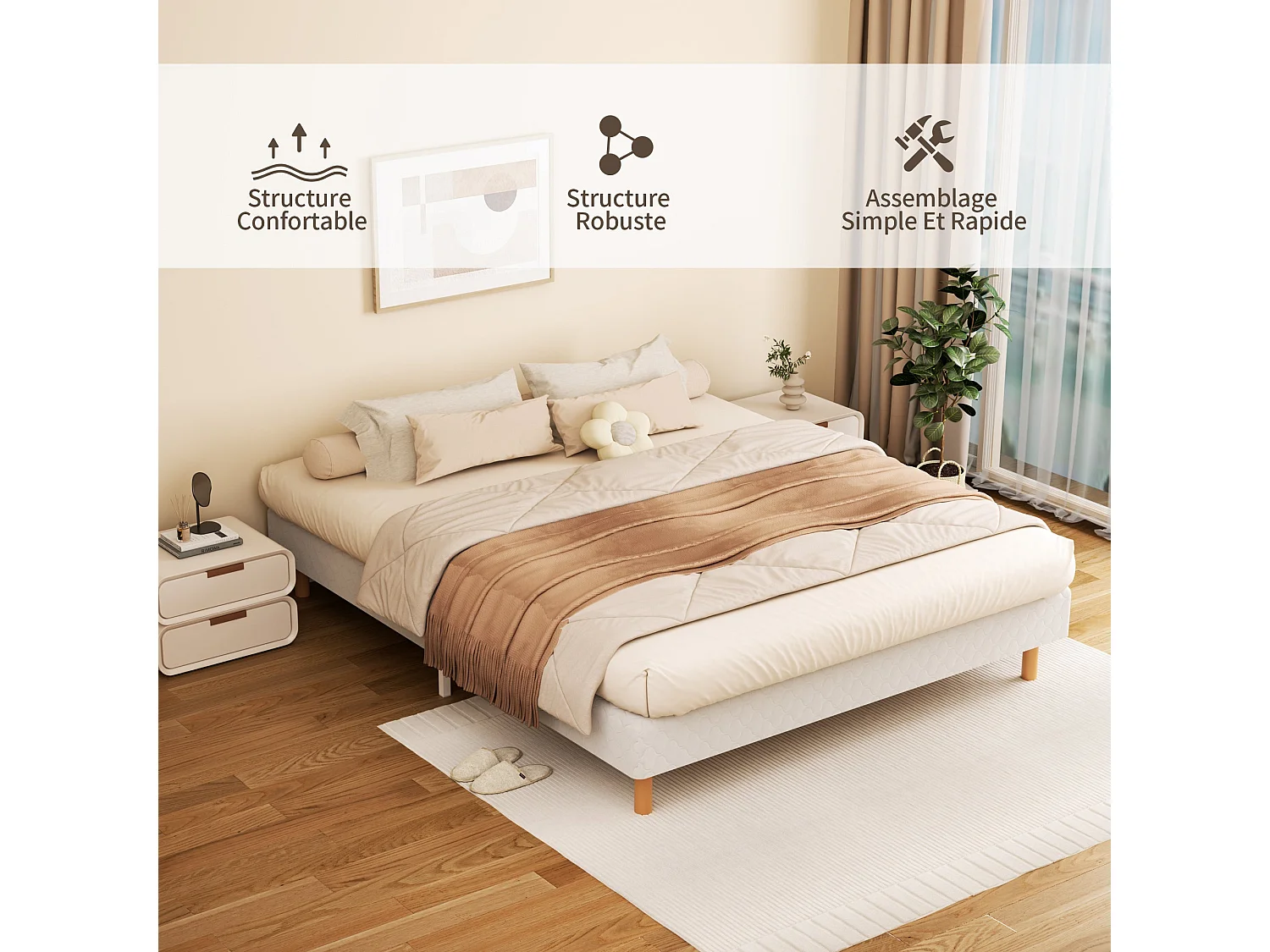 Sommier à Lattes 160x200 cm, 9 pieds, 2x14 lattes