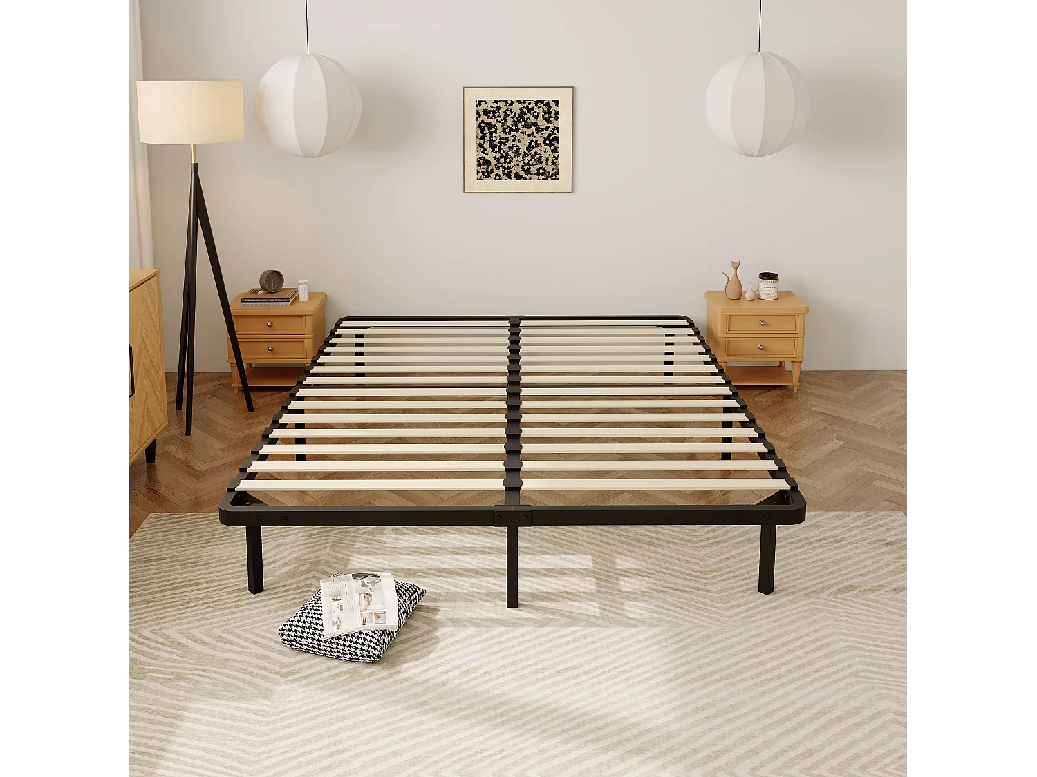 Sommier à Lattes 160x200, 9 Pieds Inclus, Lit 2×14 Lattes