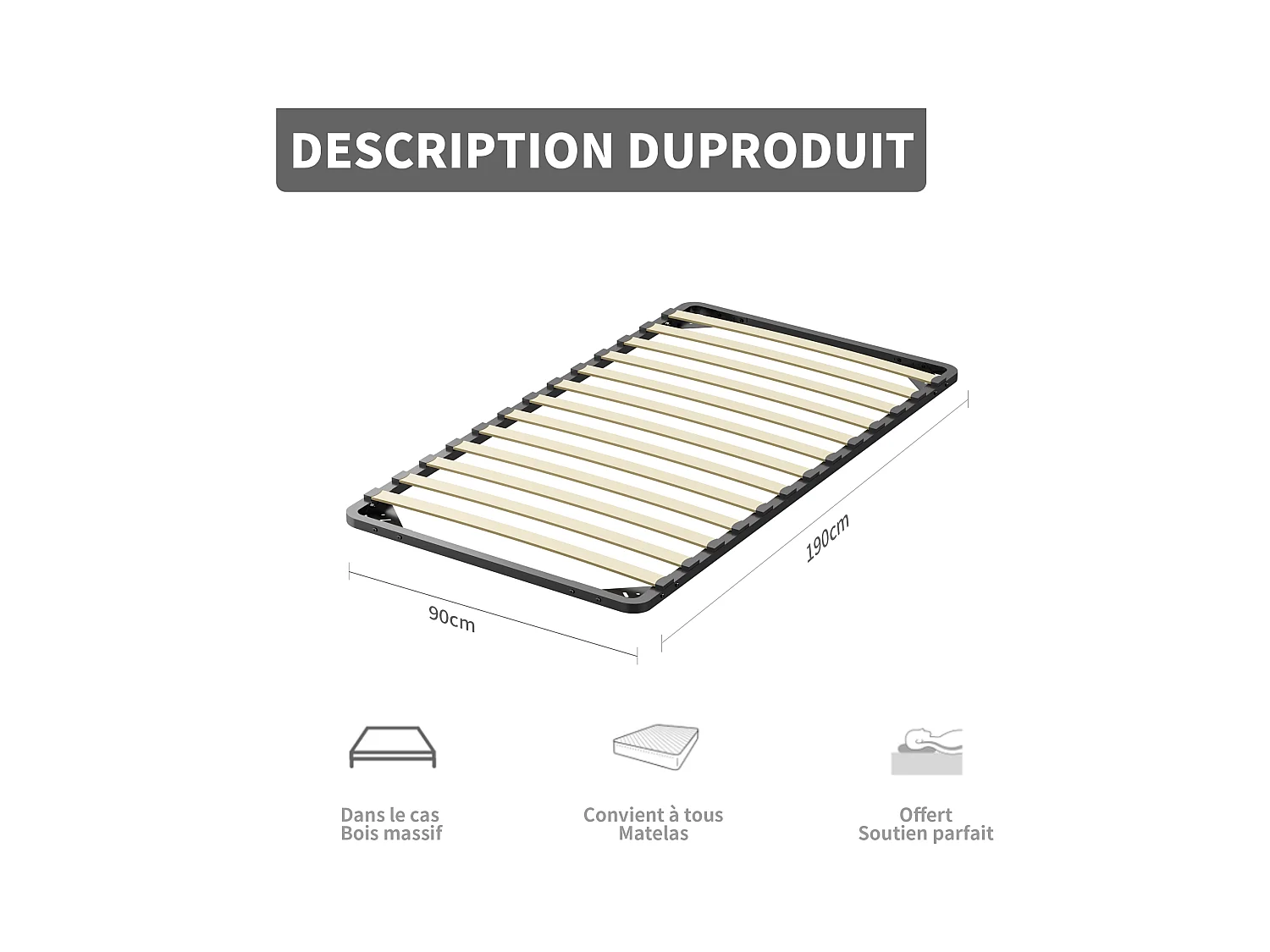 Dewinner Sommier ¨¤ Lattes sur Pieds, Lit 1¡Á13 Lattes, 90x190CM