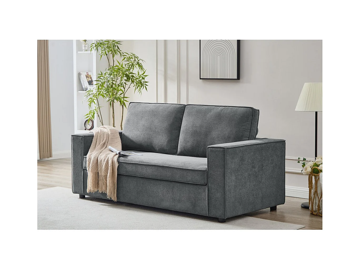 Divano trasformabile in tessuto "Clara" express - 185 x 90 x 88 cm - Grigio