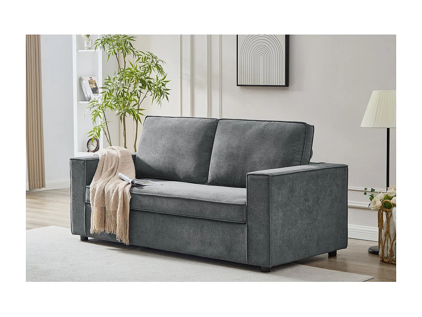 Canapé convertible express en tissu "Clara" - 185 x 90 x 88 cm - Gris