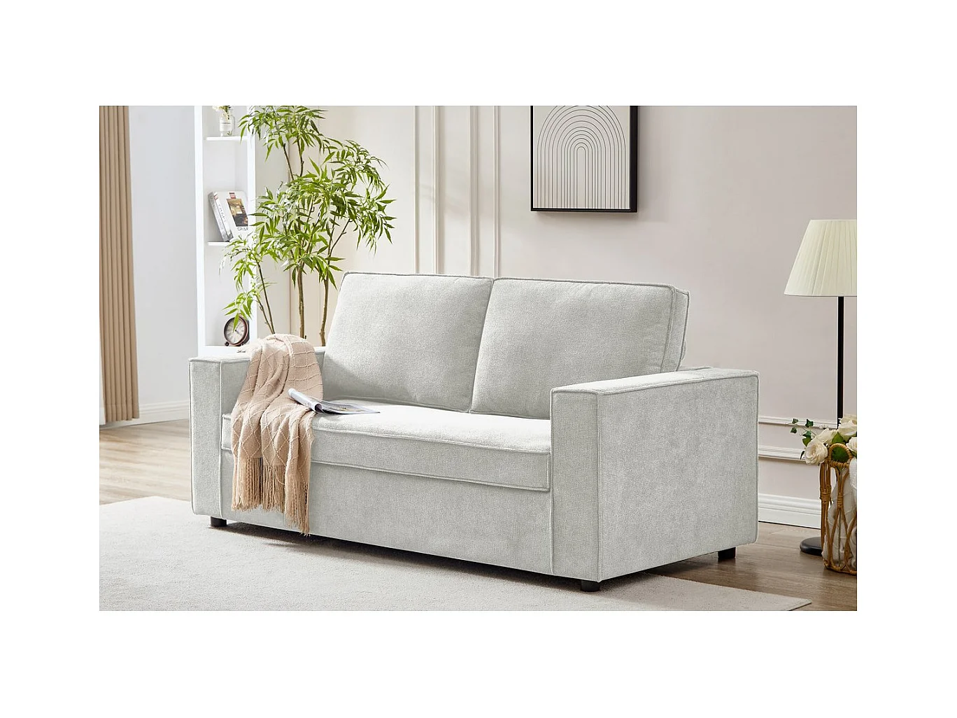 Canapé convertible express en tissu "Clara" - 185 x 90 x 88 cm - Beige