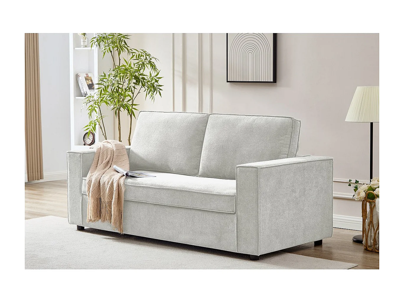 Canapé convertible express en tissu "Clara" - 185 x 90 x 88 cm - Beige