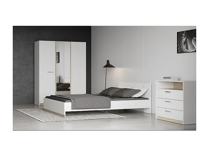Cama de casal em madeira "Watson" Branca 140 x 200 cm