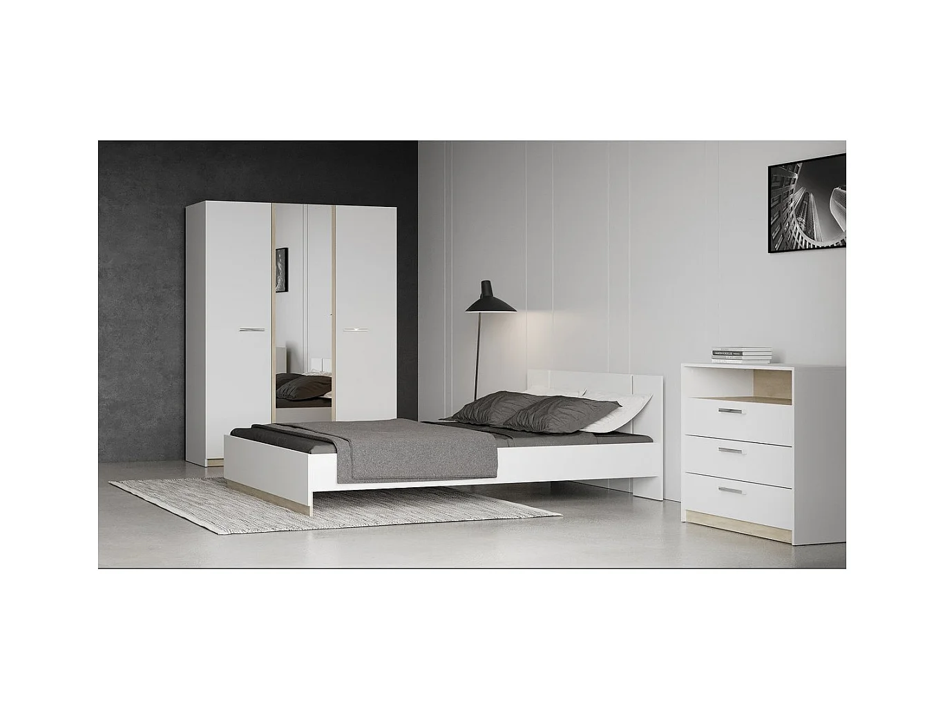 Lit Double en bois "Watson" - 140 x 200 cm - Blanc