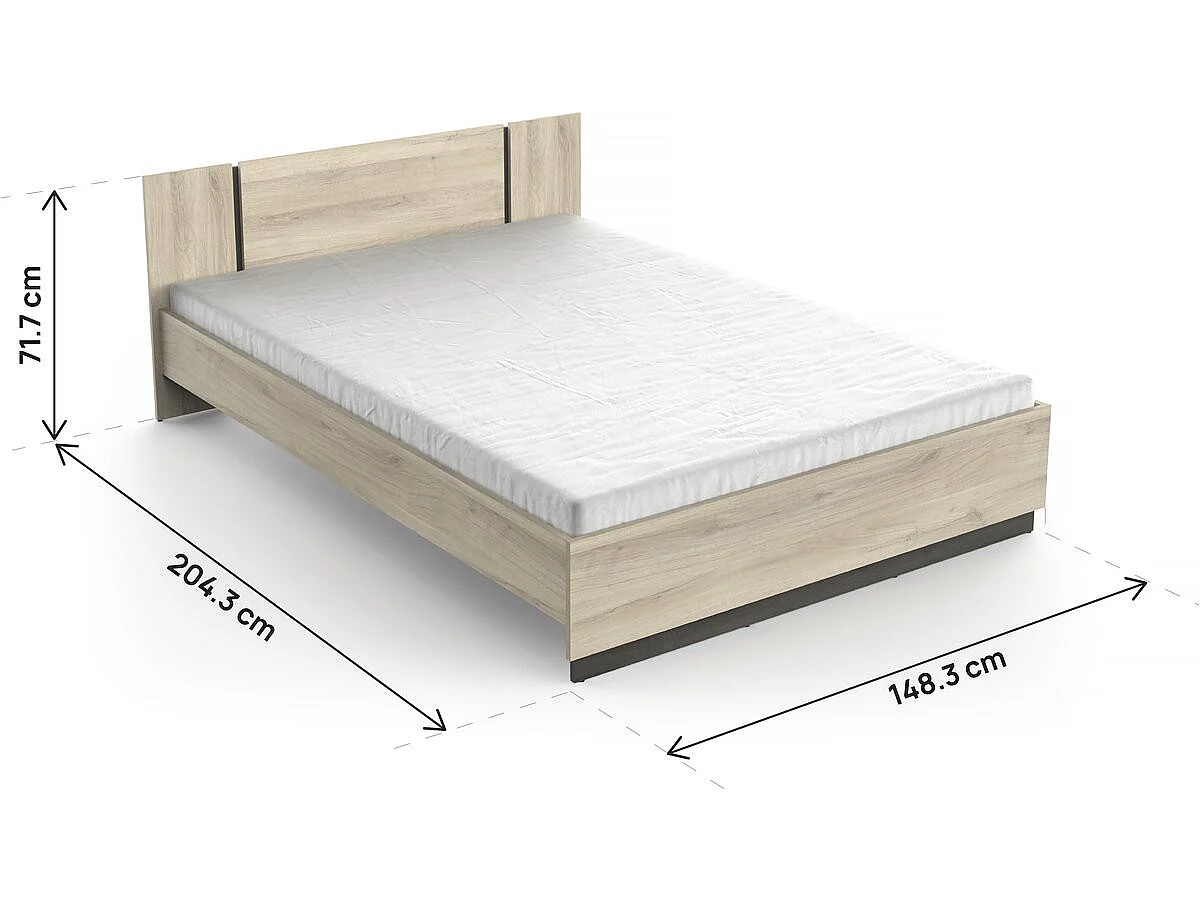 Moderne en elegante houten tweepersoonsbed "Watson" - 140 x 200 cm - Bruin
