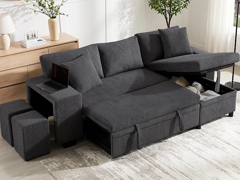 3-zits hoekbank - met USB-oplaadpoorten - met kussens - verstelbare hoekbank - grijs