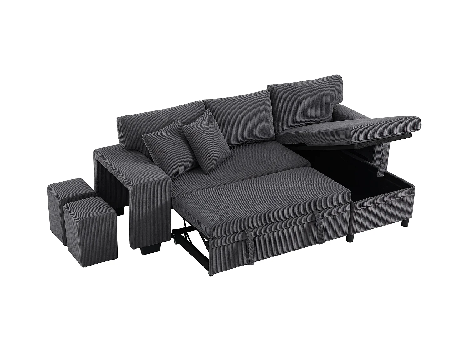 3-zits hoekbank - met USB-oplaadpoorten - met kussens - verstelbare hoekbank - grijs