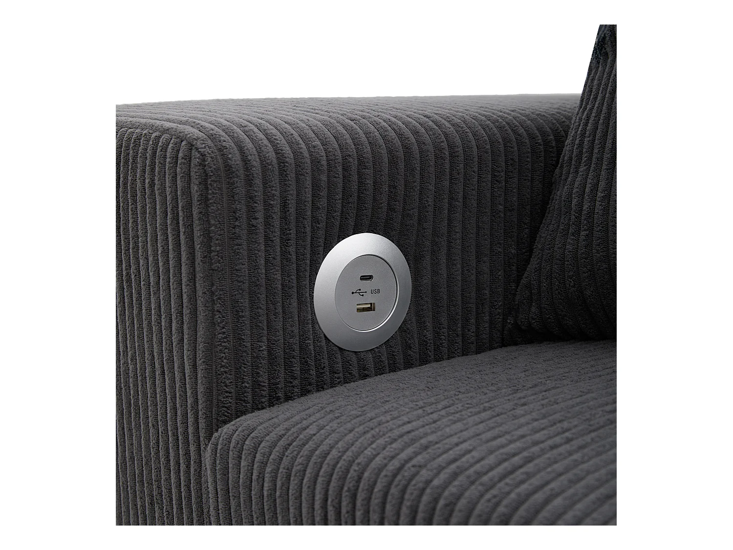 3-zits hoekbank - met USB-oplaadpoorten - met kussens - verstelbare hoekbank - grijs
