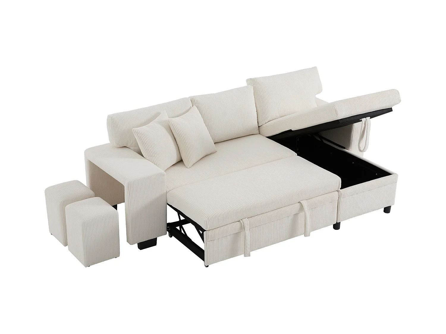 3-zits hoekbank - met USB-oplaadpoorten - met kussens - verstelbare hoekbank - beige