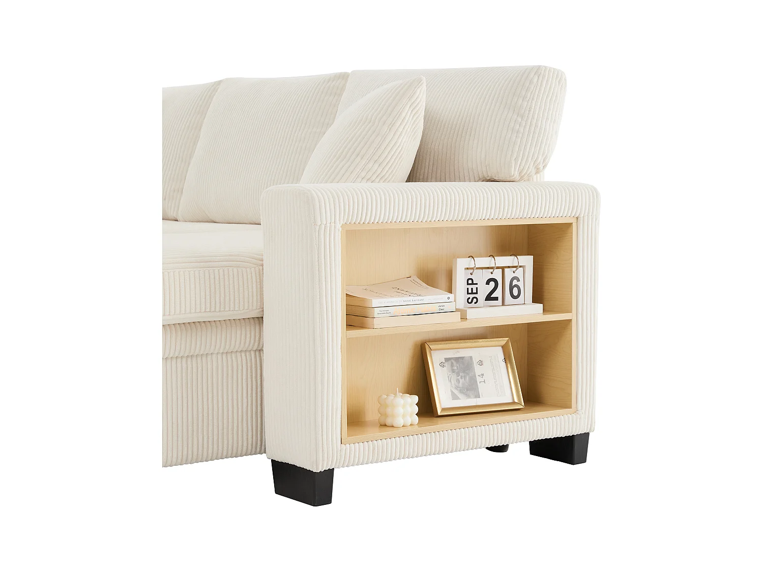 3-zits hoekbank - met USB-oplaadpoorten - met kussens - verstelbare hoekbank - beige