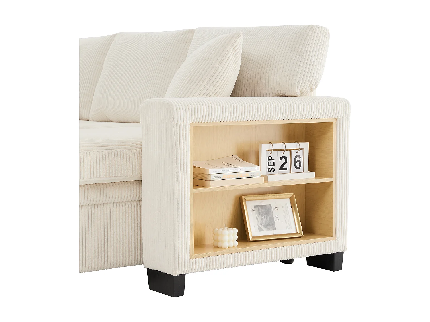 Canapé 3 places en L - avec ports de charge USB - avec coussins - canapé d'angle convertible - Beige