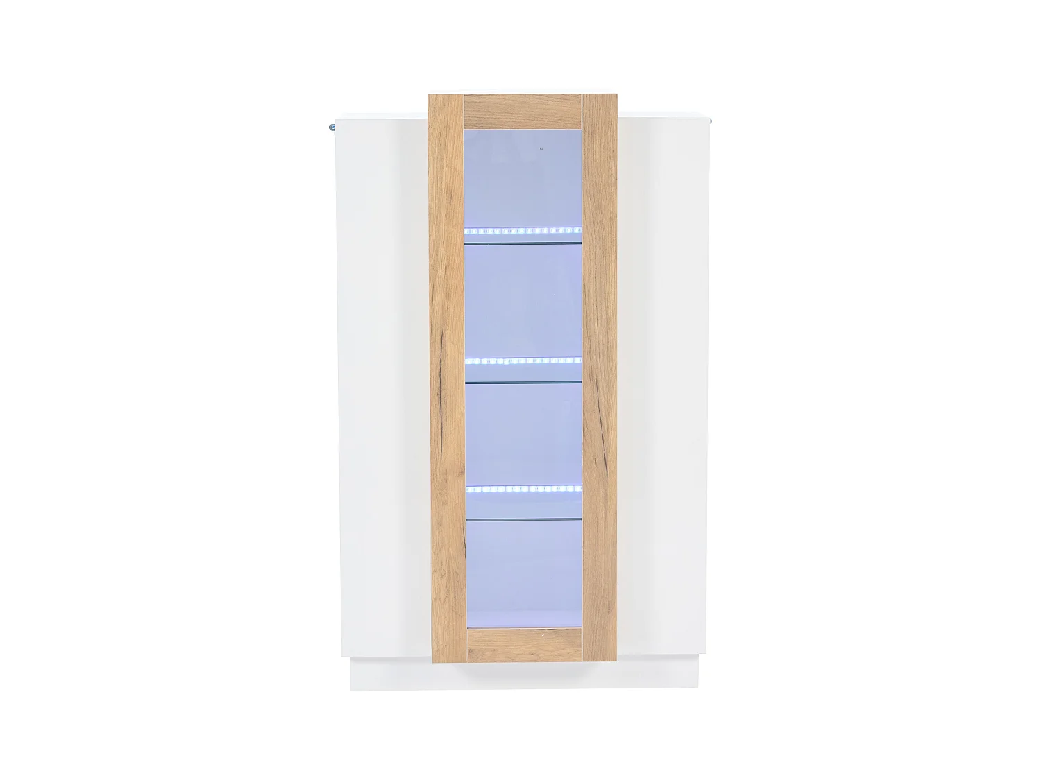 Vitrine 74×40×120 cm - com 3 portas - com iluminação LED - com prateleiras de vidro - branco + natural