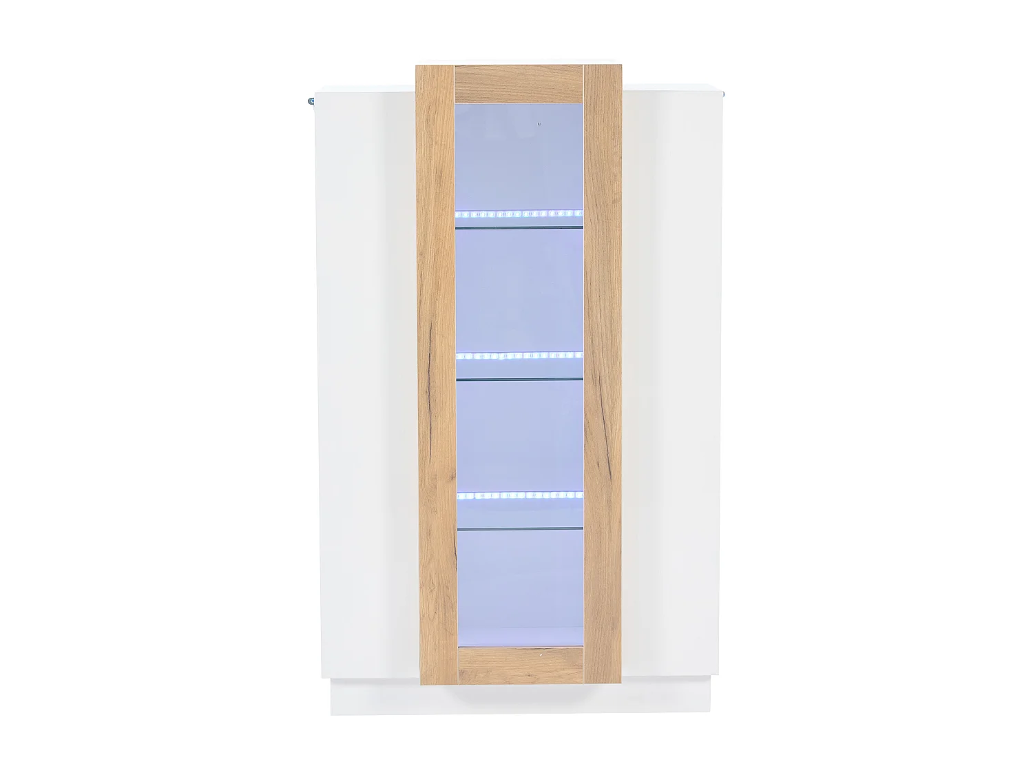 Vitrine 74x40x120cm - 3 portes - Avec éclairage LED - Avec étagères en verre - Blanc + Naturel