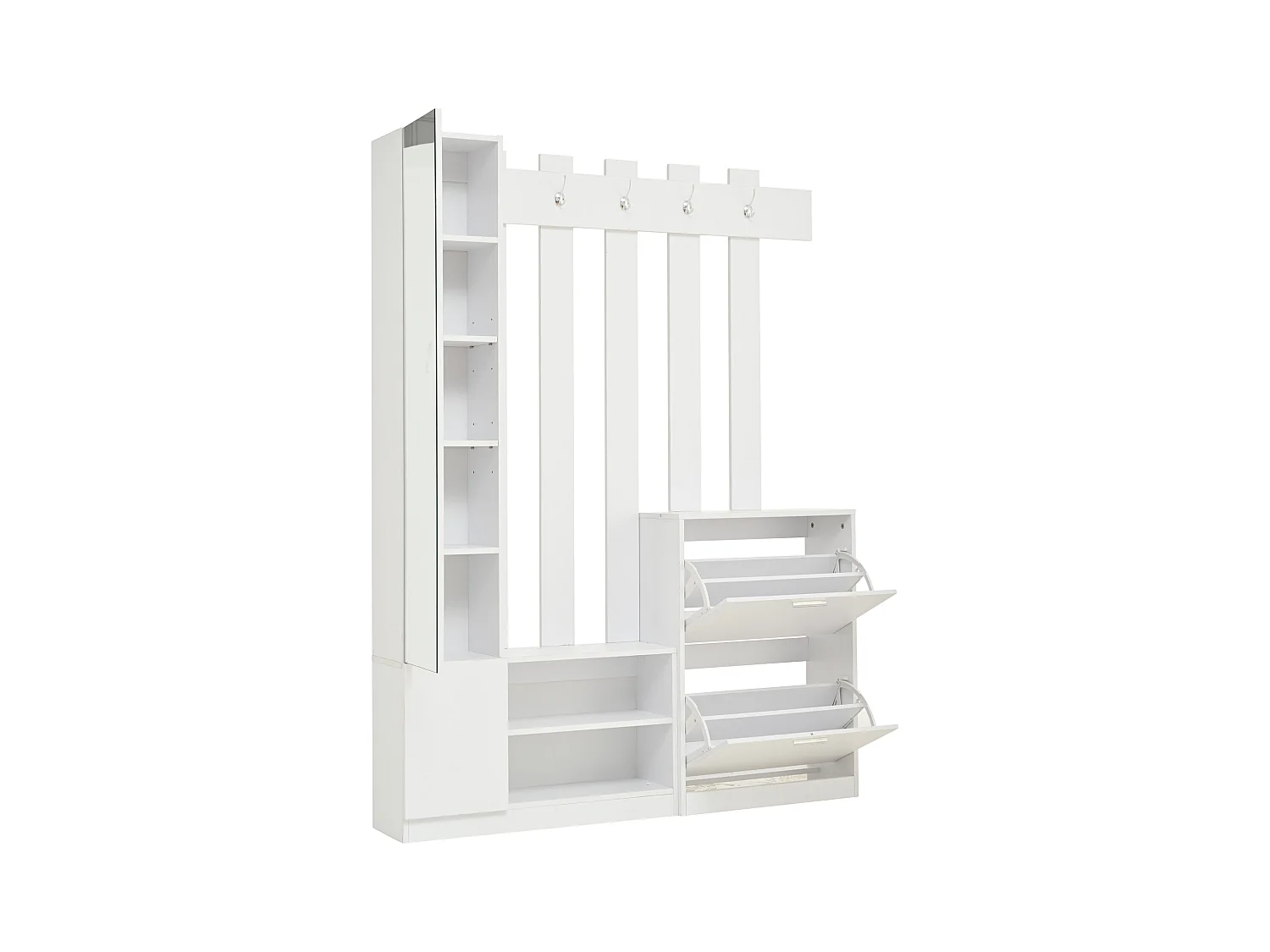 Zestaw przedpokojowy 135×25×180 cm - z wieszakiem i 2 szafkami na buty - z lustrem i haczykami - biały