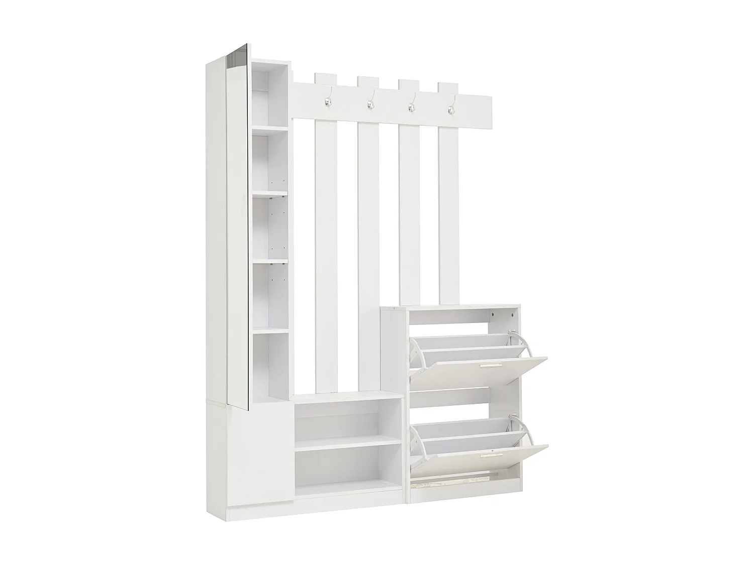 Ensemble vestiaire d'entrée 135x25x180cm - avec porte-manteau et 2 armoires à chaussures - avec miroir et crochets - blanc