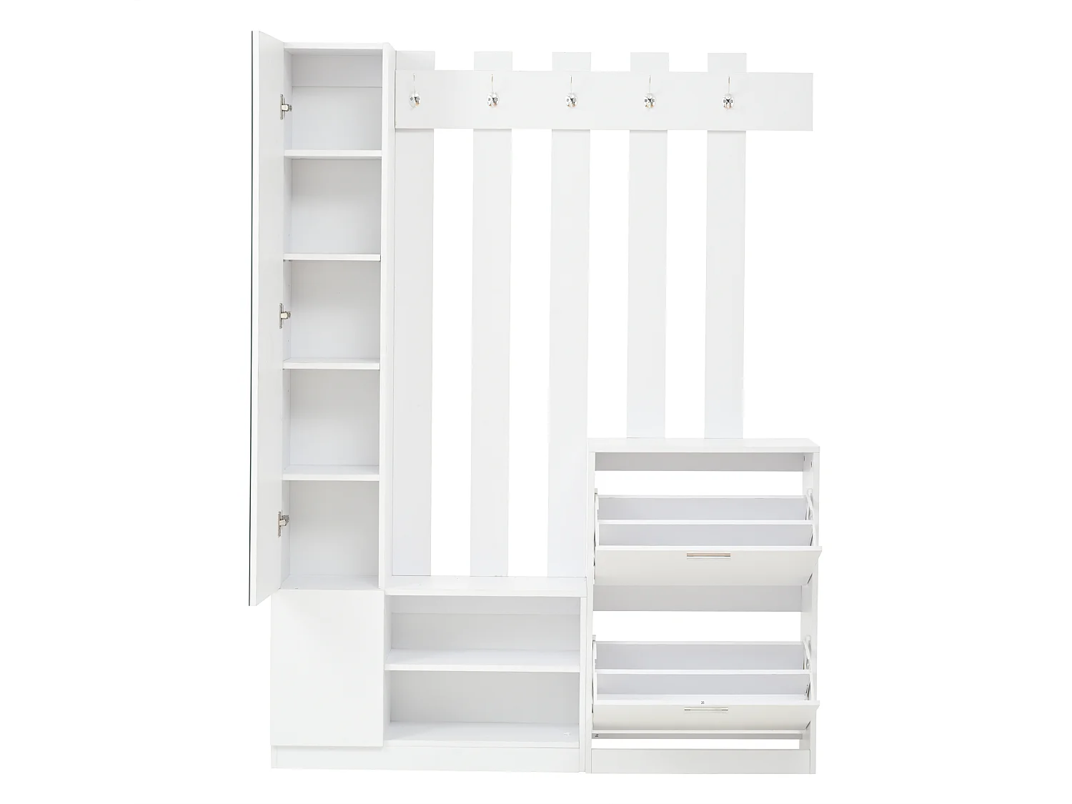 Ensemble vestiaire d'entrée 135x25x180cm - avec porte-manteau et 2 armoires à chaussures - avec miroir et crochets - blanc