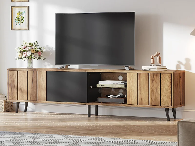 Szafa pod TV 175×31,5×45 cm - 3 drzwi - Pasuje do telewizora 75 cali - naturalny + czarny