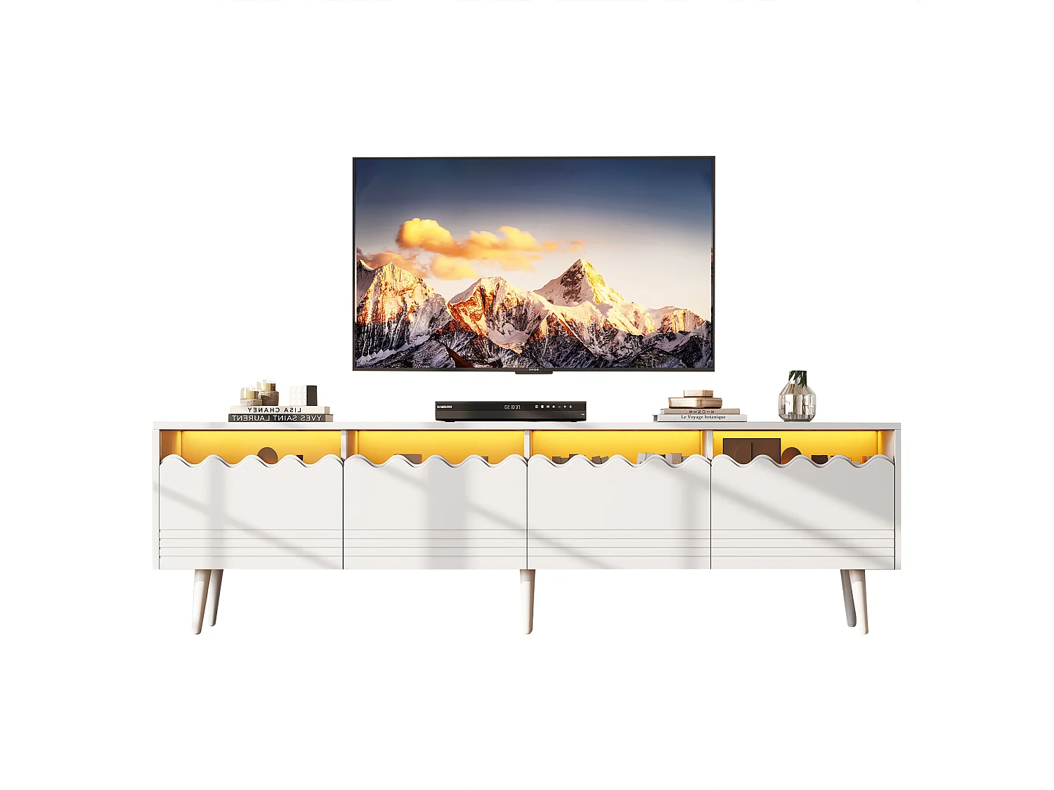 Mobile per TV 176×38×45 cm - con illuminazione LED - con 2 cassetti e 2 ante - bianco