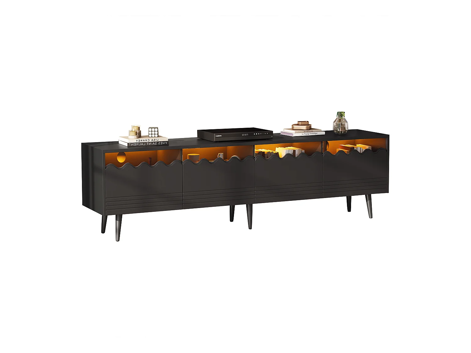 TV-Schrank 176×38×45 cm - mit LED-Beleuchtung - mit 2 Schubladen und 2 Türen - schwarz