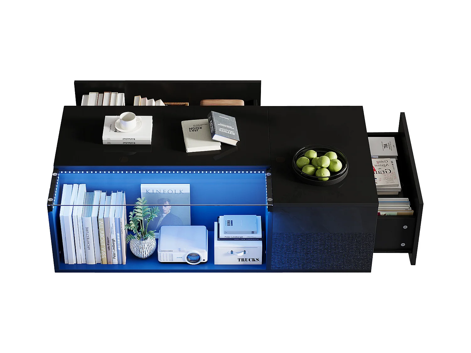 Stolik kawowy 100×50×35 cm - z oświetleniem LED - 2 szuflady - czarny