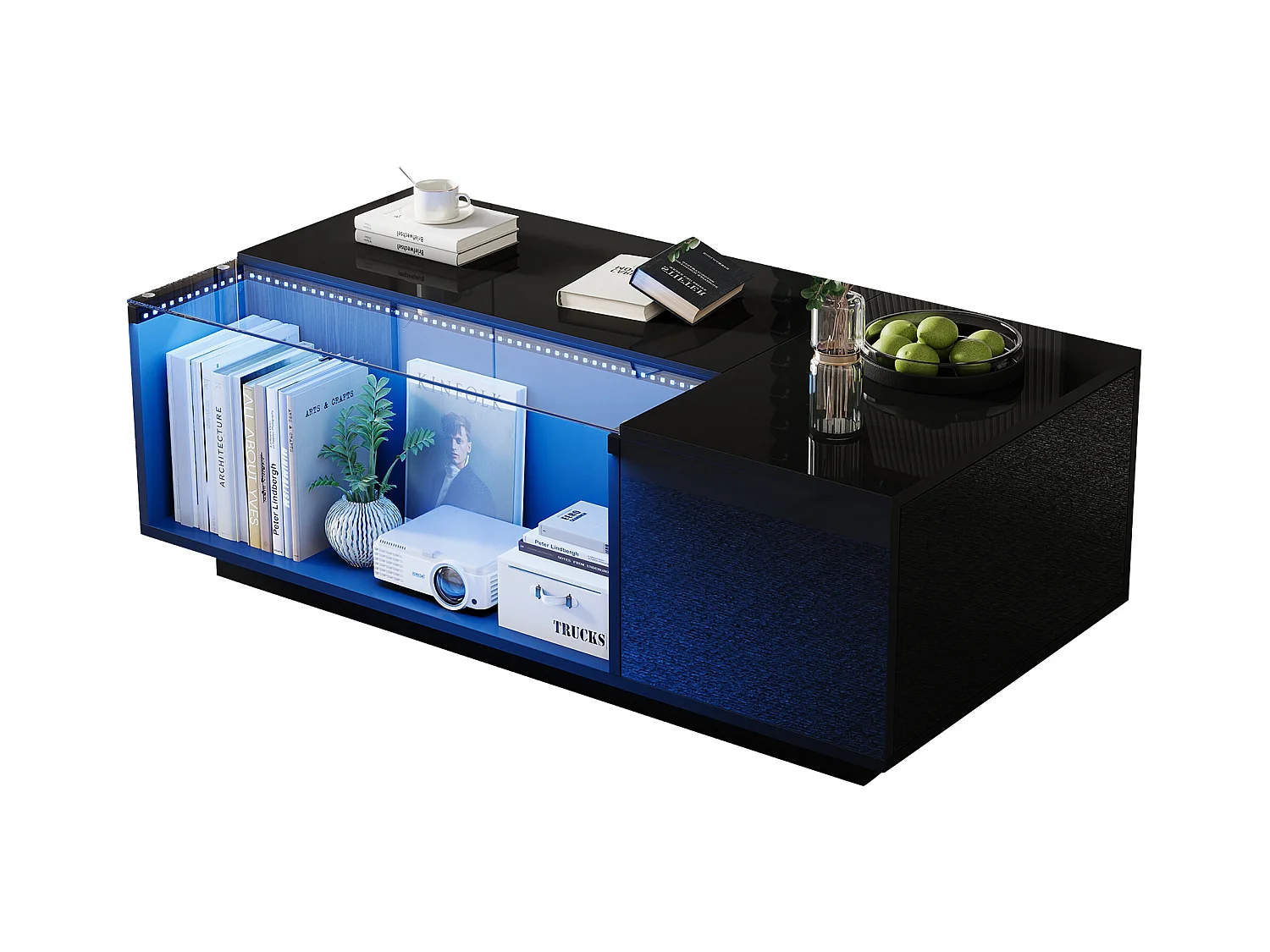 Stolik kawowy 100×50×35 cm - z oświetleniem LED - 2 szuflady - czarny