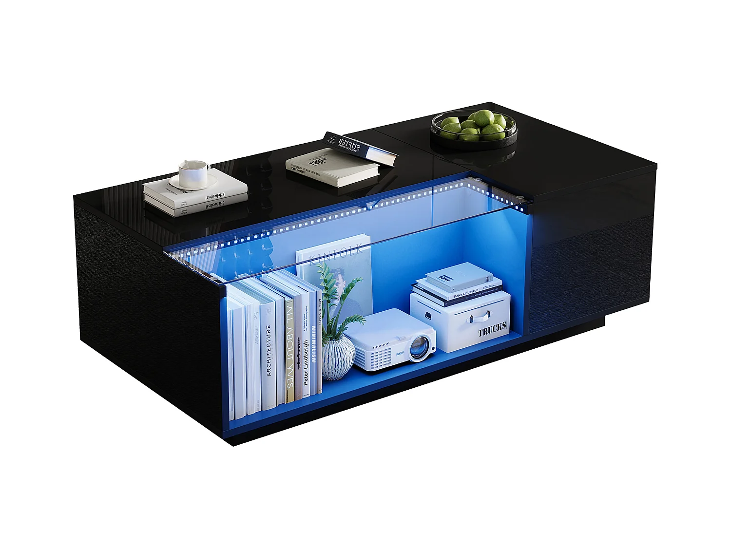 Stolik kawowy 100×50×35 cm - z oświetleniem LED - 2 szuflady - czarny