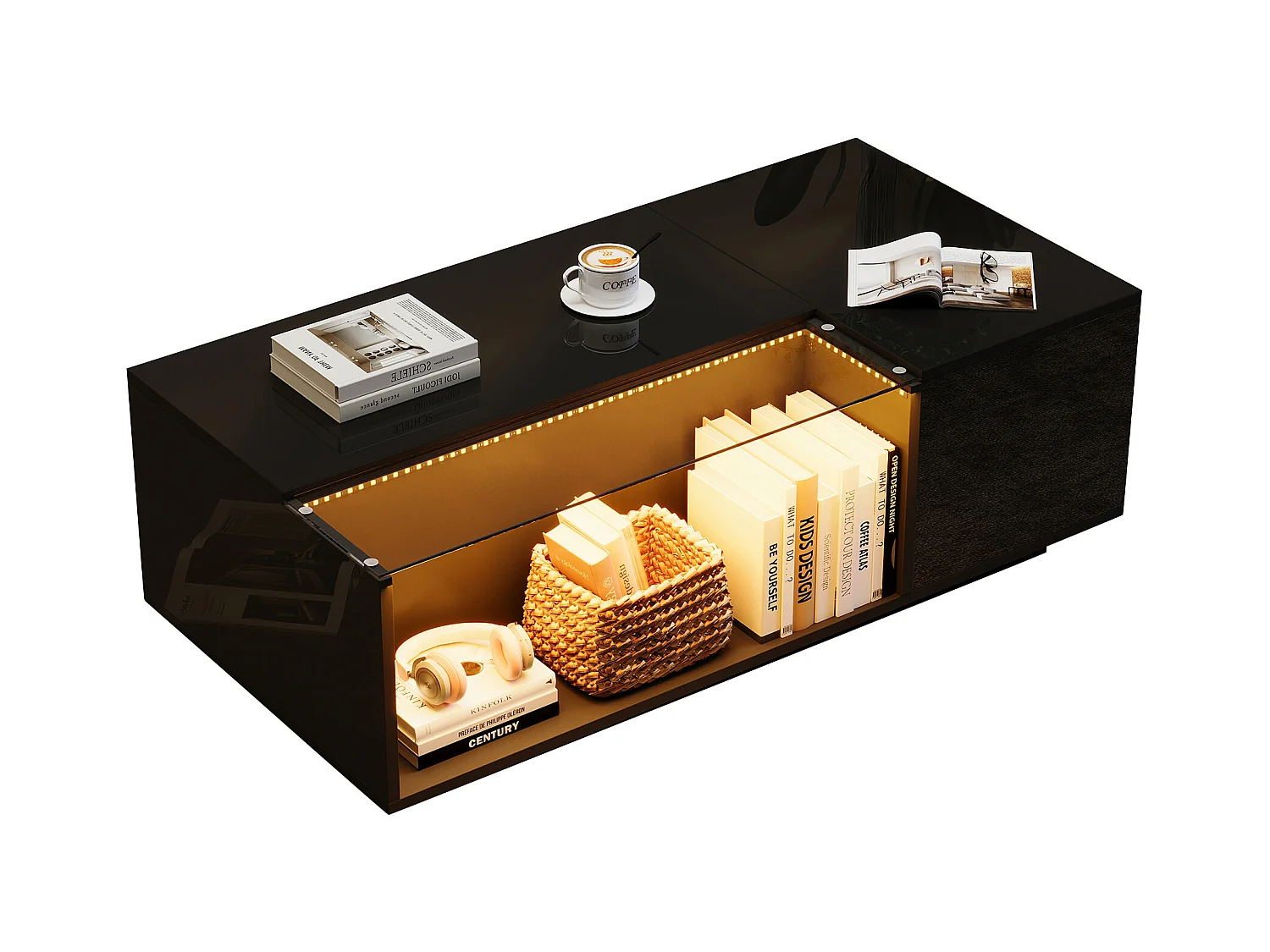 Stolik kawowy 100×50×35 cm - z oświetleniem LED - 2 szuflady - czarny