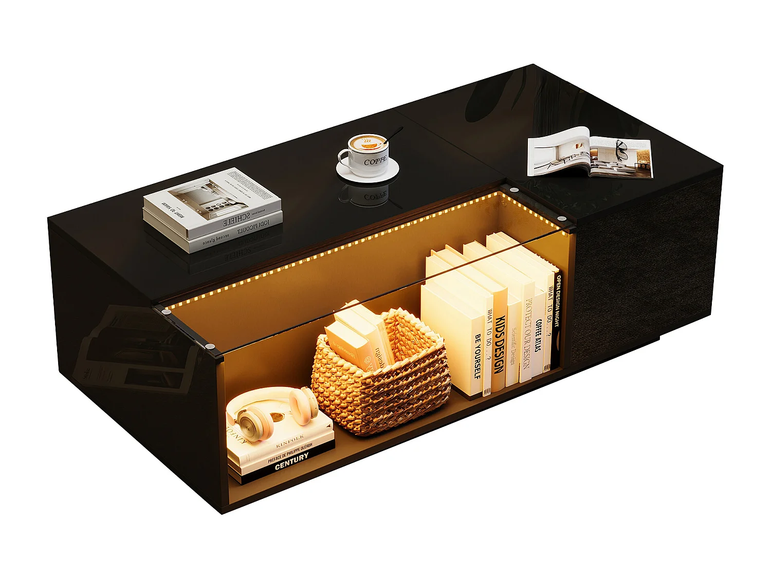 Tavolino 100×50×35 cm - con illuminazione LED - 2 cassetti - nero