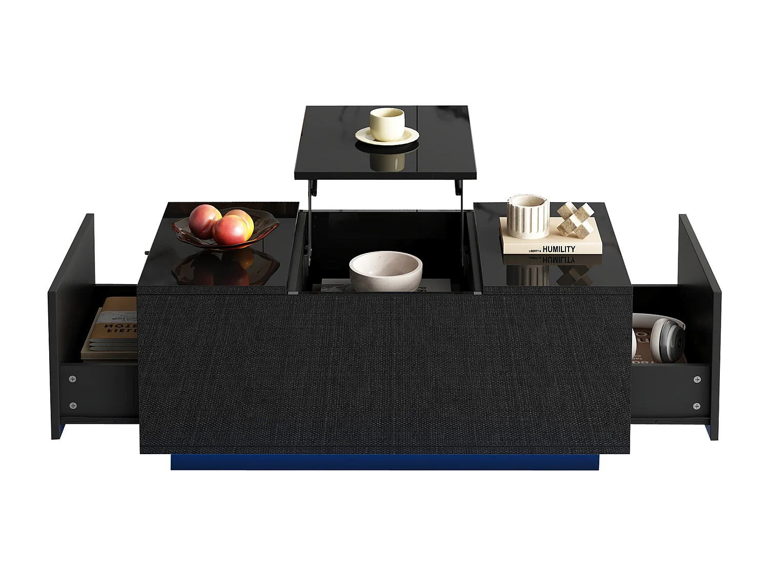 Tavolino 95×48×40 cm - con tavolino estraibile - 2 cassetti - con illuminazione LED - nero