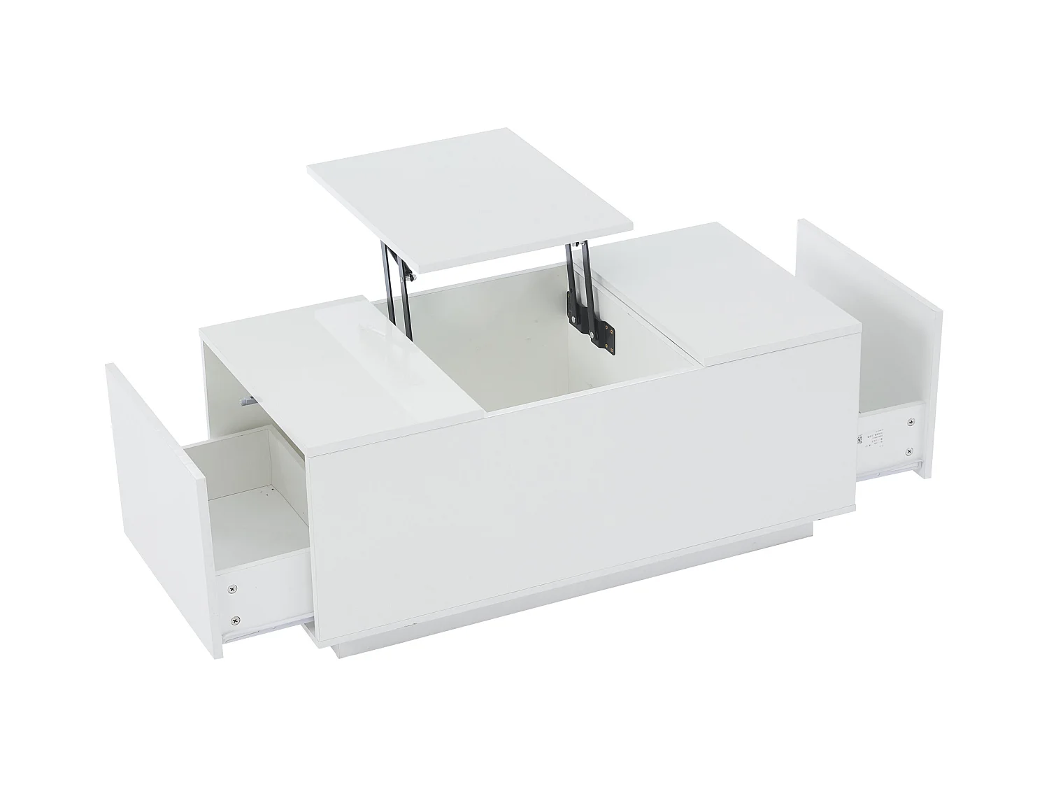 Table basse 95x48x40cm - avec petite table relevable - 2 tiroirs - avec éclairage LED - blanc
