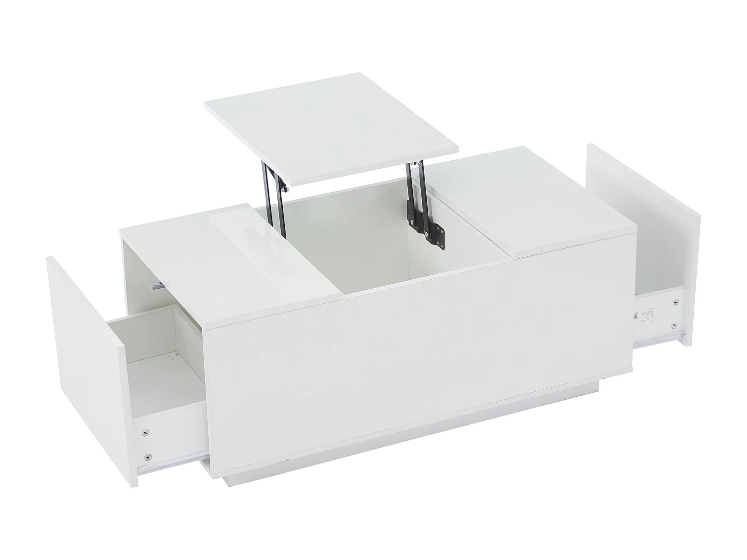 Couchtisch 95×48×40 cm - mit ausziehbarer Platte - 2 Schubladen - mit LED-Beleuchtung - weiß