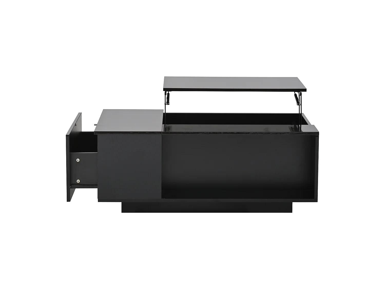 Table basse 100x50x40cm - avec éclairage LED - 1 tiroir -avec plateau relevable - noir