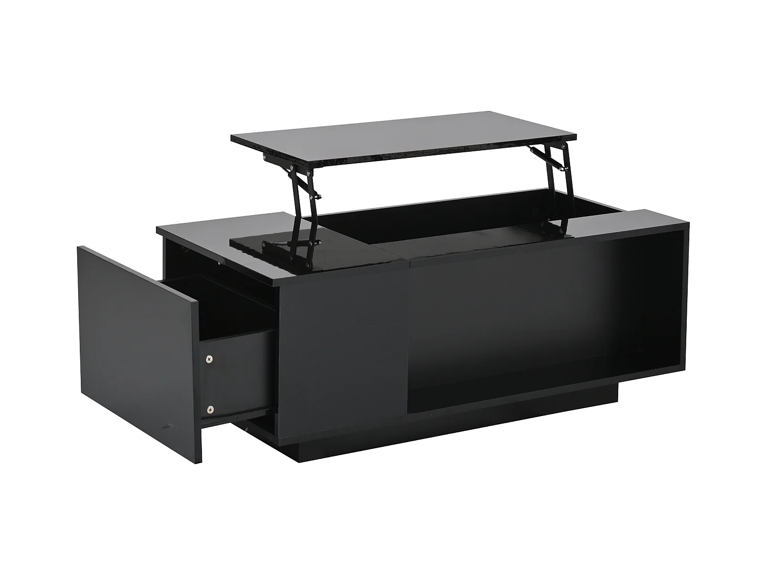 Table basse 100x50x40cm - avec éclairage LED - 1 tiroir -avec plateau relevable - noir