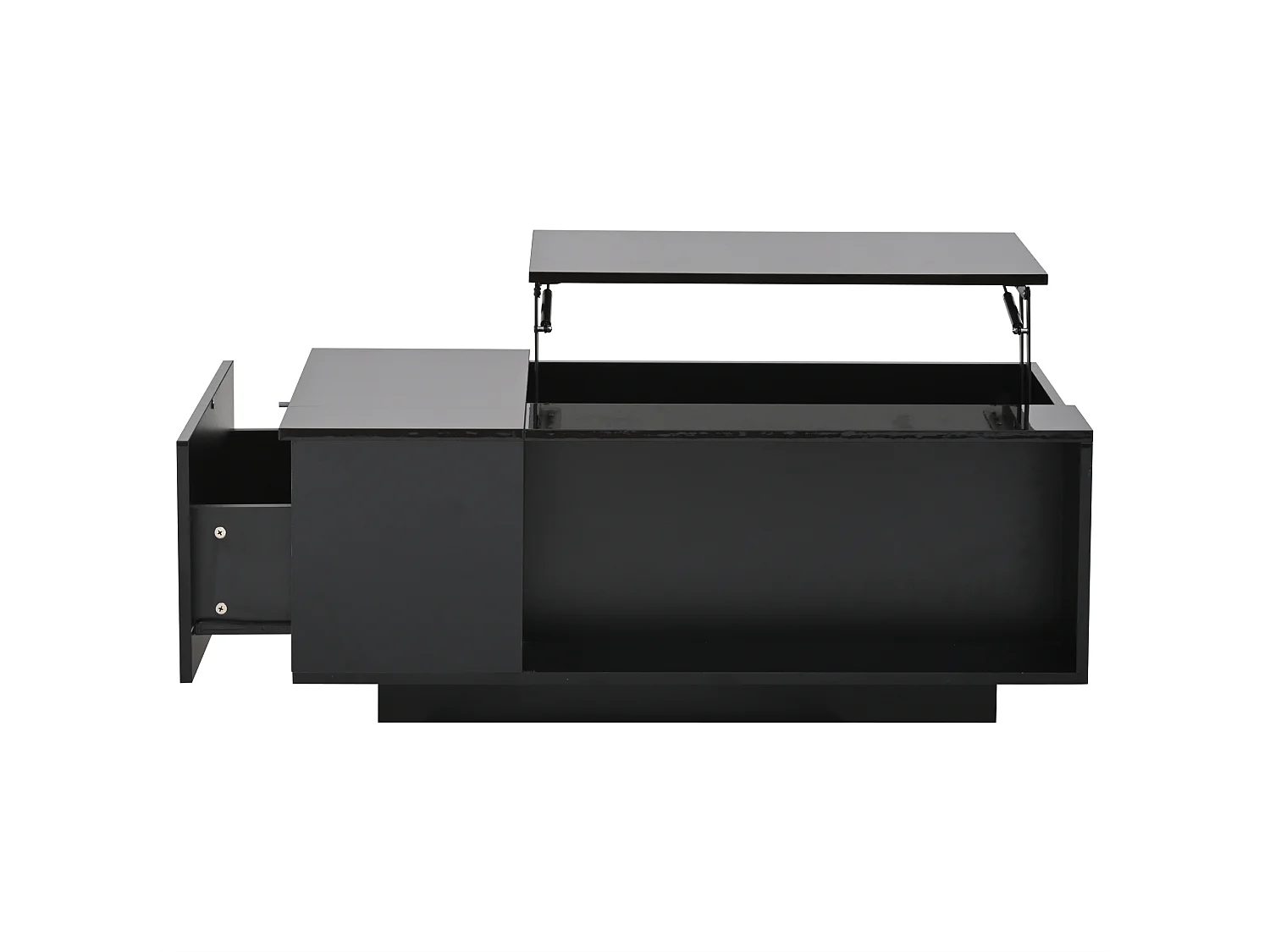 Table basse 100x50x40cm - avec éclairage LED - 1 tiroir -avec plateau relevable - noir