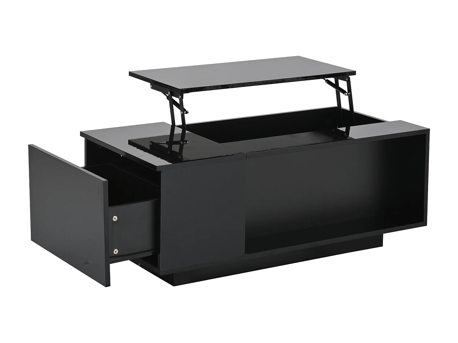 Table basse 100x50x40cm - avec éclairage LED - 1 tiroir -avec plateau relevable - noir