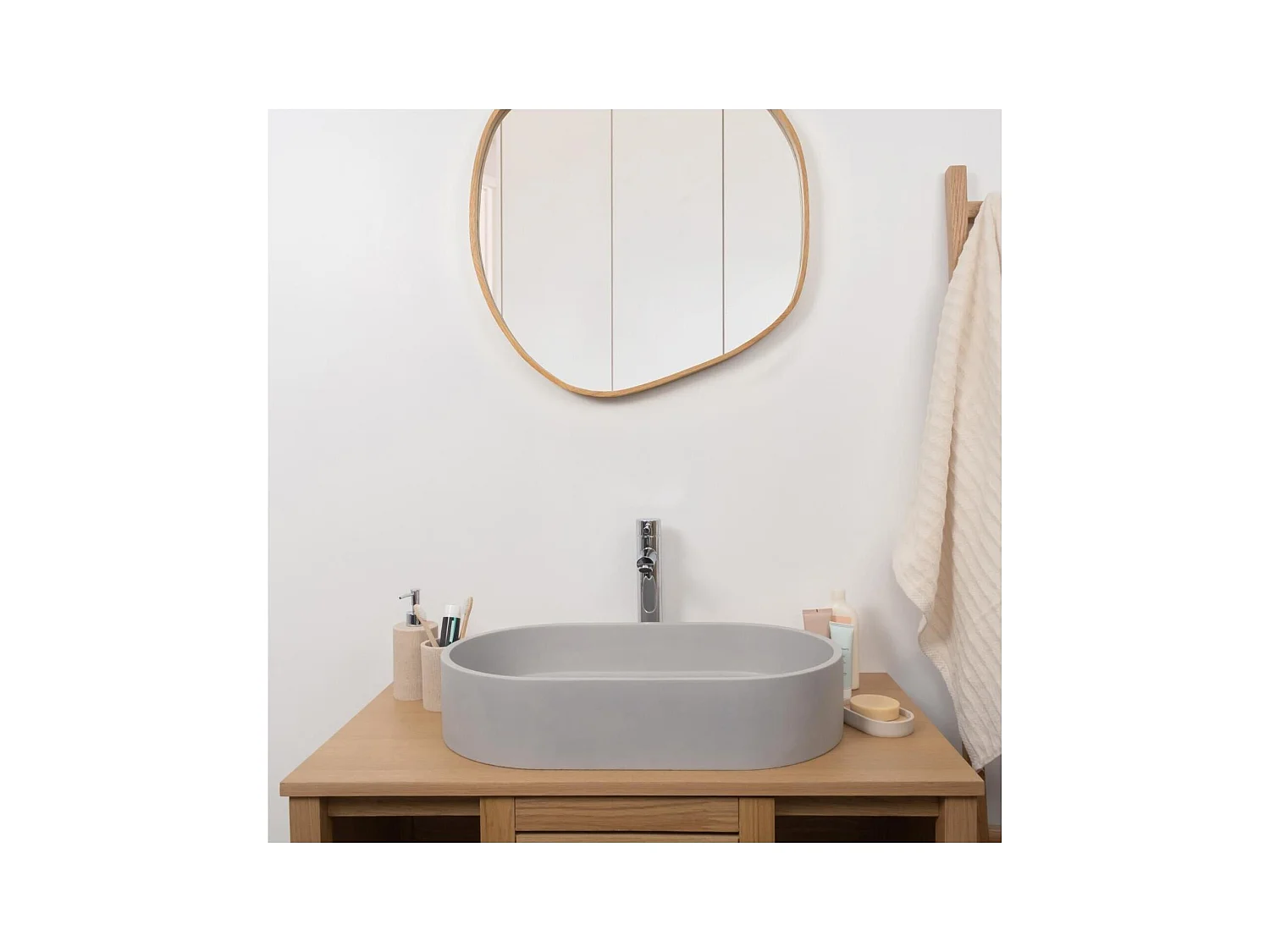 Lavabo ovale da appoggio in cemento grigio ALAN 60x35cm