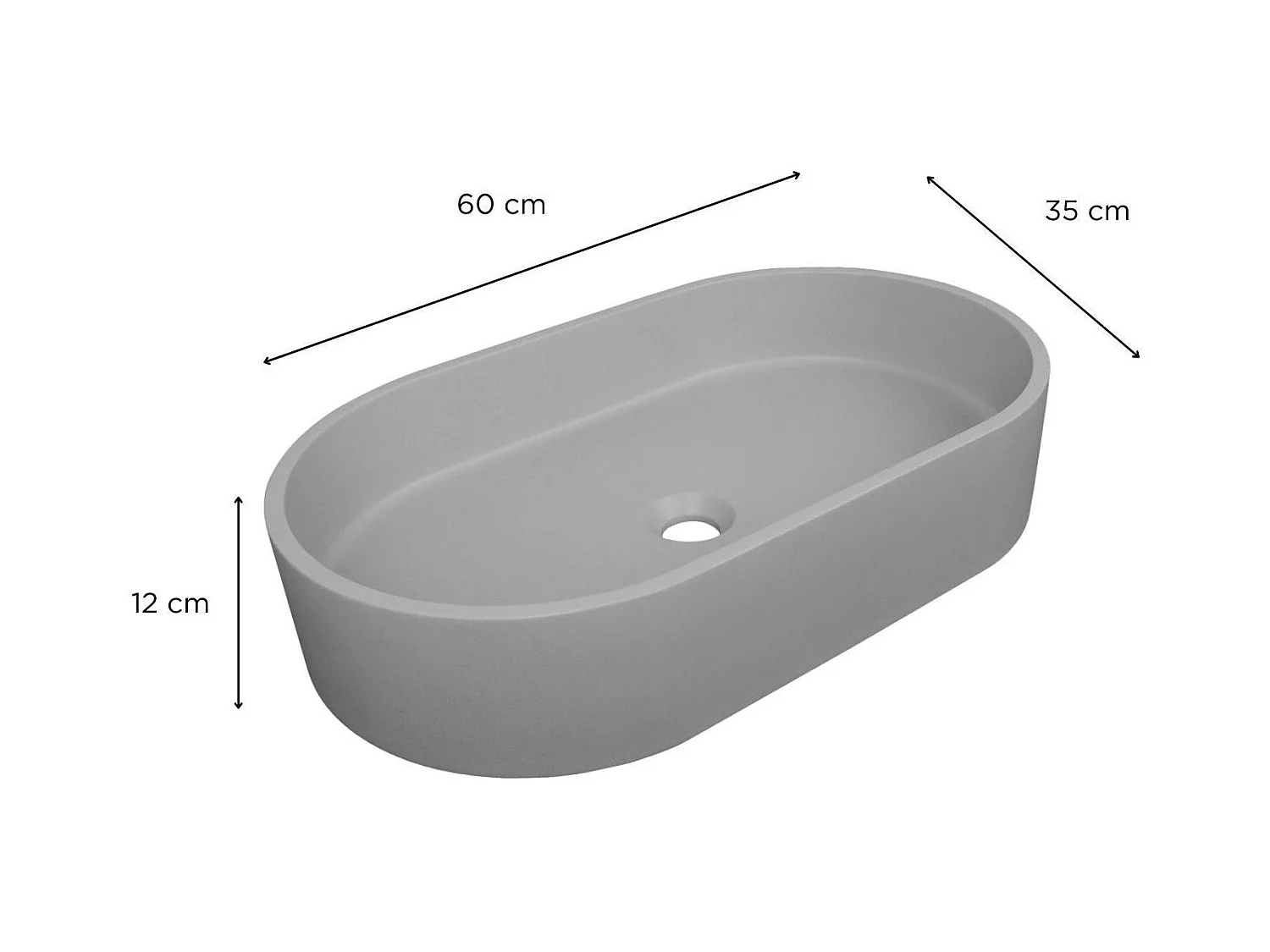 Lavabo ovale da appoggio in cemento grigio ALAN 60x35cm
