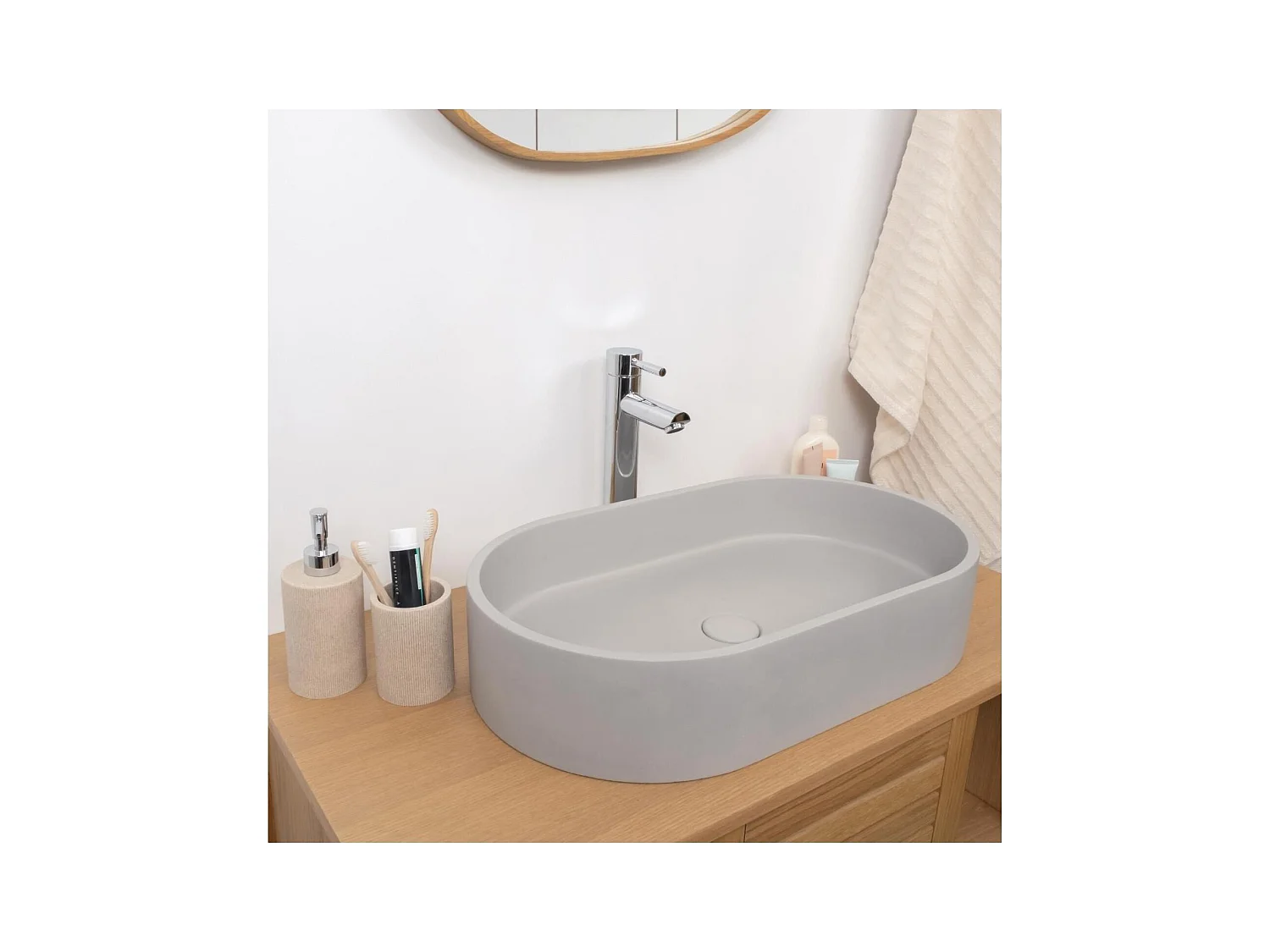 Lavabo ovale da appoggio in cemento grigio ALAN 60x35cm