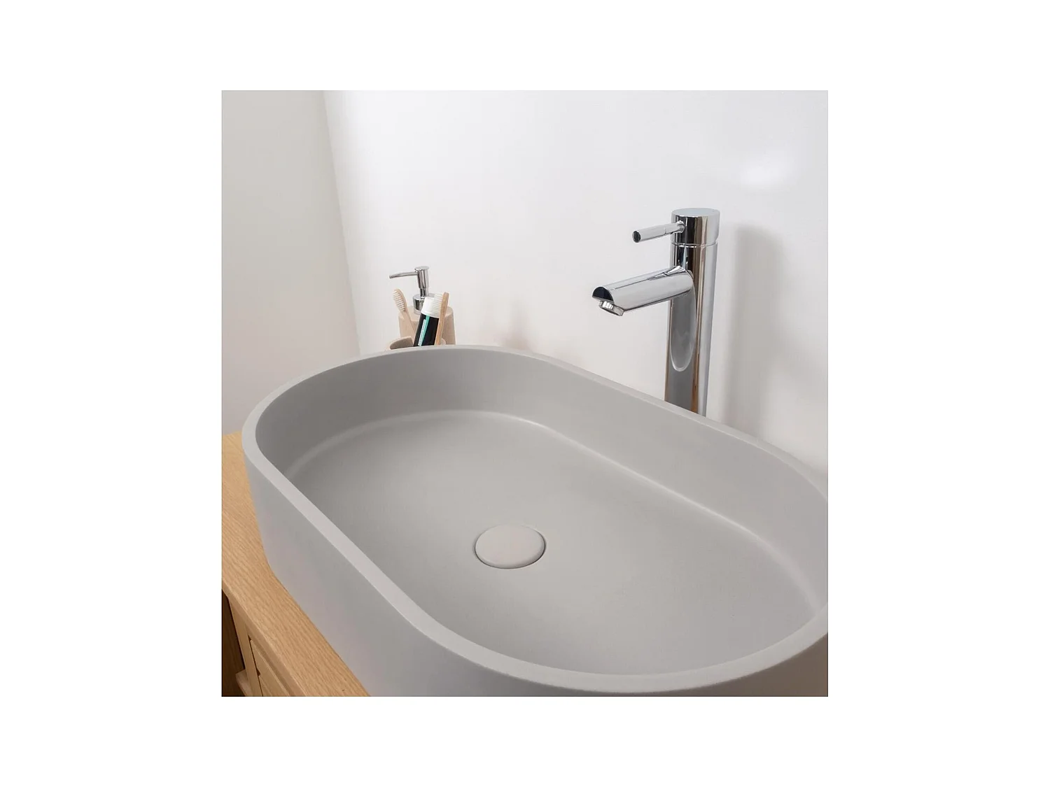 Lavabo ovale da appoggio in cemento grigio ALAN 60x35cm