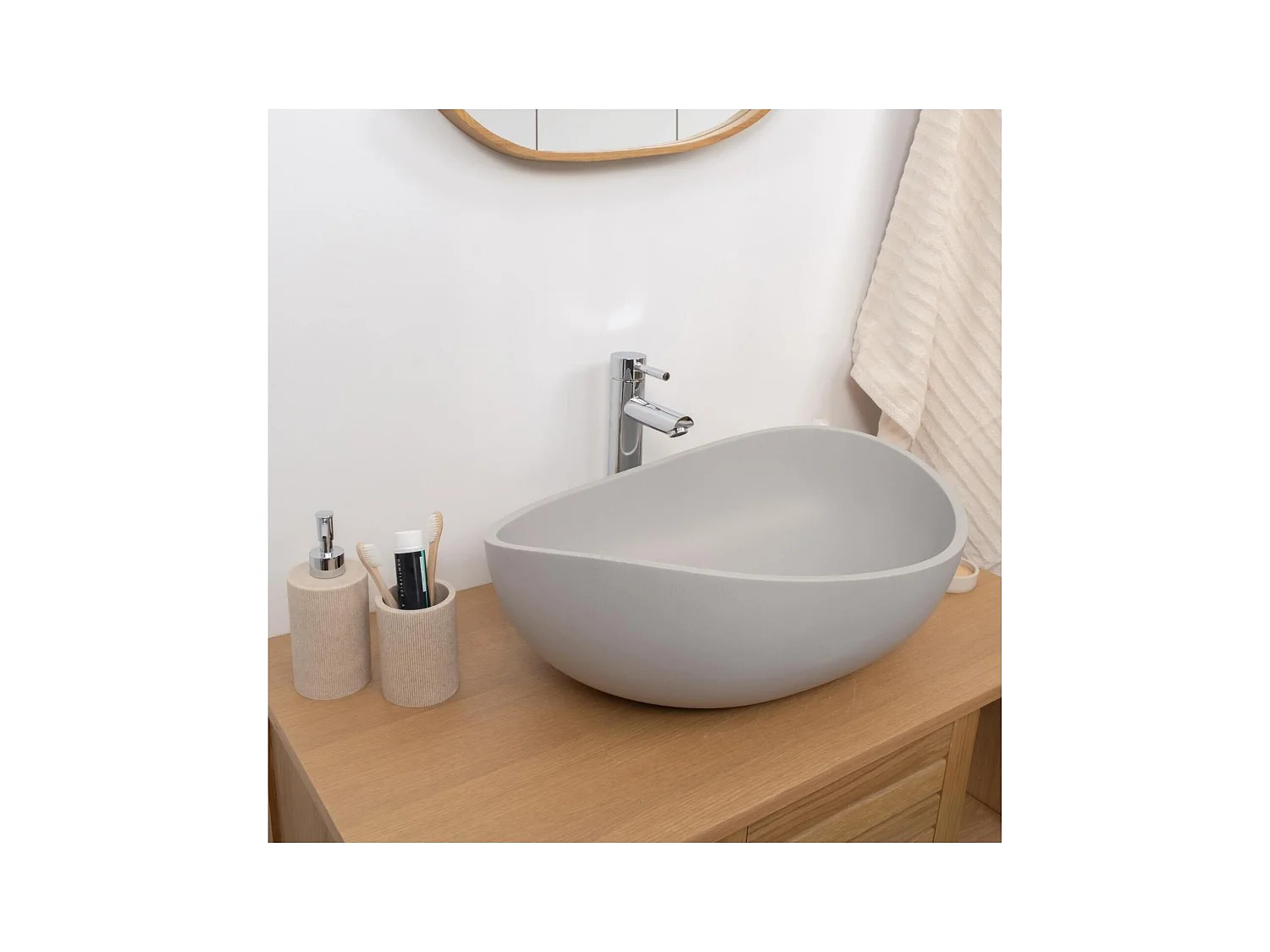 Aufsatzwaschbecken IRIS 57x37cm aus grauem Beton